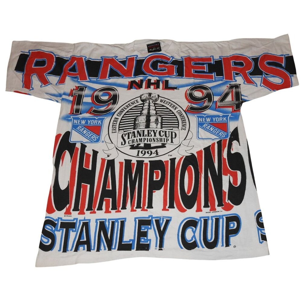 Vintage 1994 New York Rangers Stanley Cup Champions Magic Johnson AOP T- Shirt L